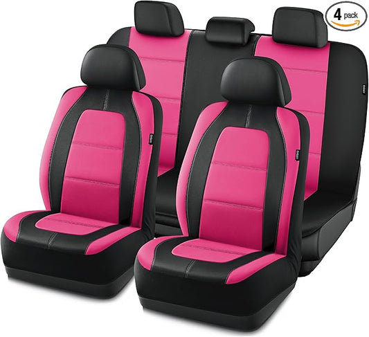 Road Comforts Car Seat Cover, Leather Car Seat Cover Full Set, Automotive Seat Covers, Airbag Compatible Universal Fit for Most Cars (Hot Pink)