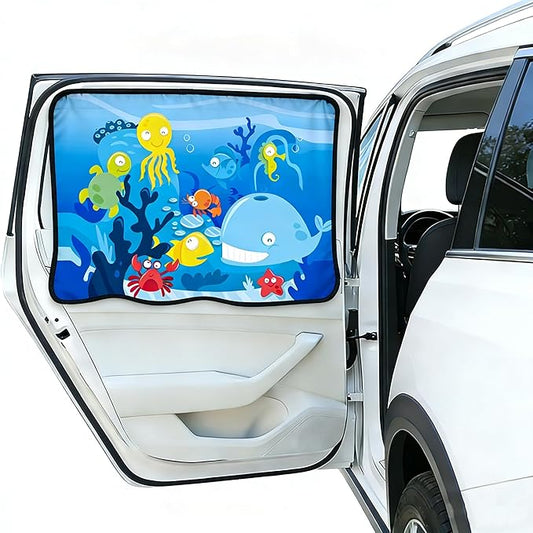 Magnetic Car Window Shade for Baby,Blackout Car Window Curtain,Car Shades for Side Windows,Sun Shade for Car Window baby,Cartoon Pattern Car Window Cover,UV Protection &Heat Blocking(Underwater World)
