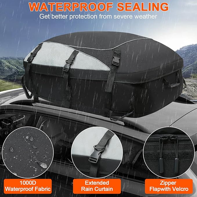 Car Rooftop Cargo Carrier Bag Waterproof Duty- Car Roof Top Carrier, Roof Top Carrying Bags 15 Cubic Feet