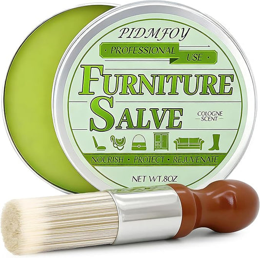 Furniture & Leather Repair Salve with Brush, Wood, Vinyl, Leather, Polisher, Cleaner and Conditioner for Furniture, Saddle, Moisturizer, Restorer for Car Seat, Couch, Shoe, Purse, Boot - 8oz