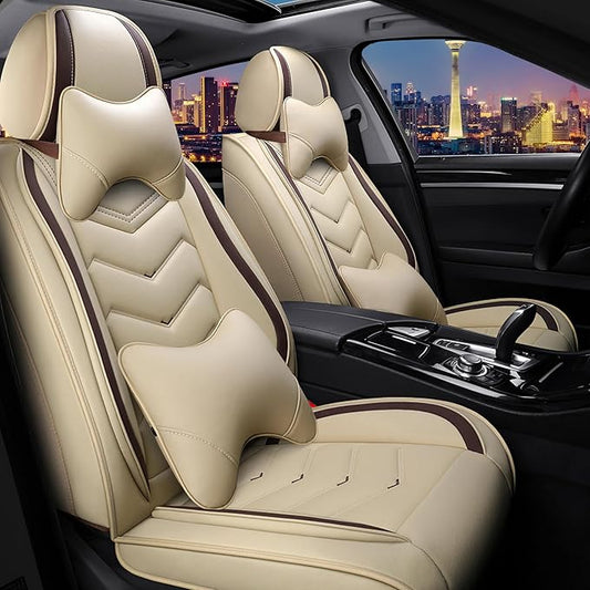 CTDS Car Seat Covers for Chevy Trax 2015-2026, Stylish Sport Seat Cover, Premium Nappa Leather Car Seat Cover. Automobile Seat Covers Sets.(Luxury 2 Seats/Beige)