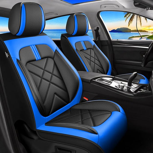 Car Seat Covers Compatible with Mazda 6 2007-2021, Full Coverage Premium Leather Waterproof Breathable Seat Covers, Automotive Seat Protectors, Airbag Compatible(Full Set Seats, Black-Blue)
