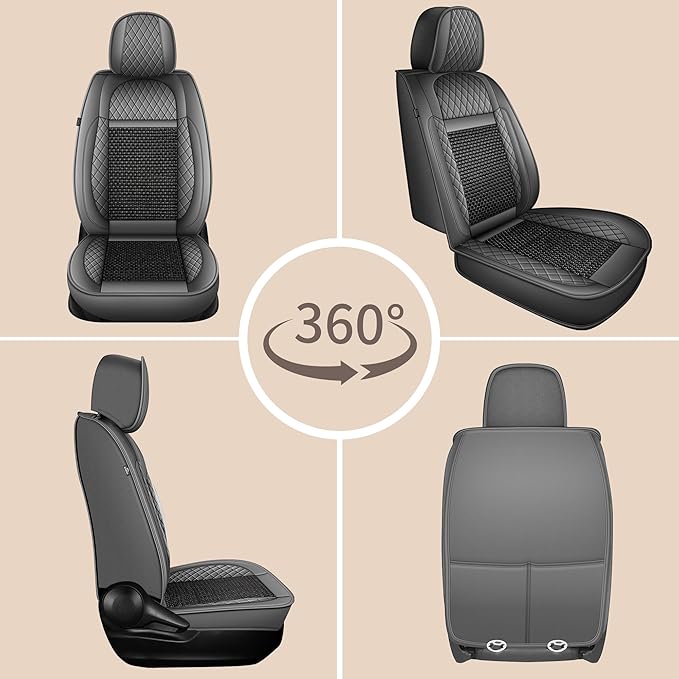 TTX LIGHTING for Mazda CX-5 2013-2026 Car Seat Covers, Breathable Ice Silk & Leather Seat Protector, Cool & Anti-Sweat for Long Driving, Airbag Compatible, 2 Front Seats (Black&Gray)
