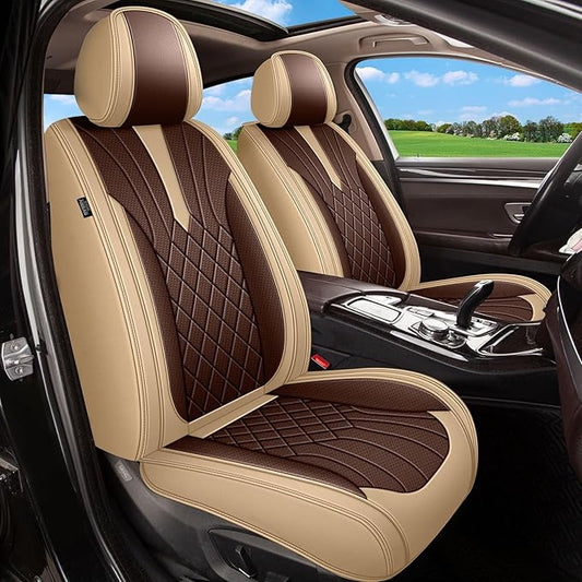Breathable Car Seat Covers for Toyota Avalon 2001-2025 2026, Front Seats, Perforated Leather, Seat Protector, Interior Trim for Toyota Avalon Accessories (Beige&Brown)