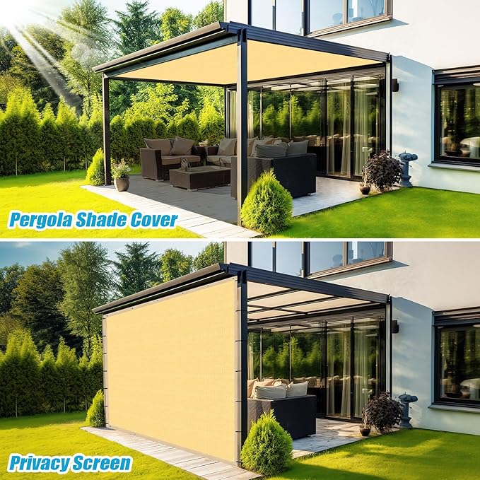 Amagenix 90% Shade Fabric 4'X 15' Sand Sun Shade Cloth with Grommets for Pergola Replacement Shade Cover Canopy, Heavy Duty, Cable Zip Ties Included (We Customized)