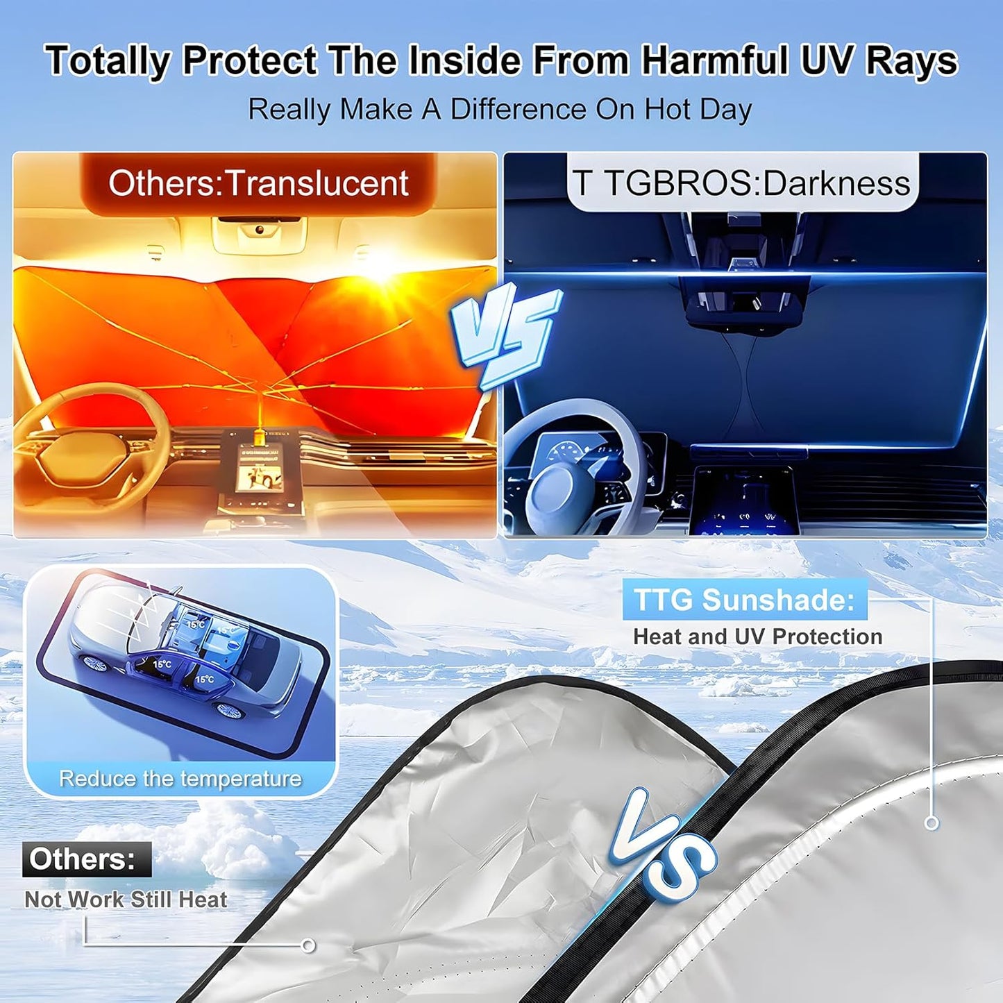T TGBROS Windshield Sun Shade for Jeep Grand Cherokee 2011-2021 Accessories Foldable Sun Shield Front Window Sunshade Cover Sun Visor Cover Block Heat and Sun Protection(NOT for Cherokee L)
