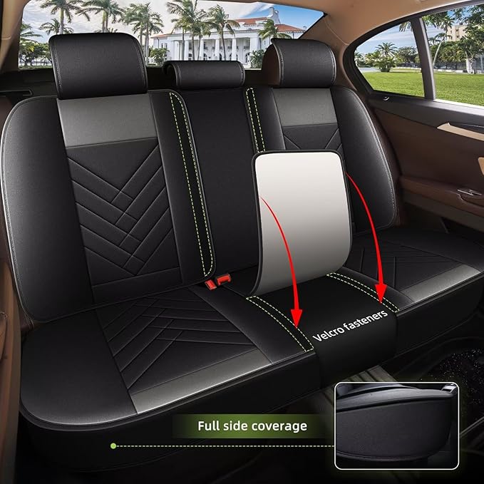 AOMSAZTO Car Seat Covers Fit for Hyundai Elantra 2017-2025 2026 Full Set Premium Seat Covers Waterproof Leather Automotive Seat Cushion Protector Compatible with Airbag(5 Seats,Black&Grey)