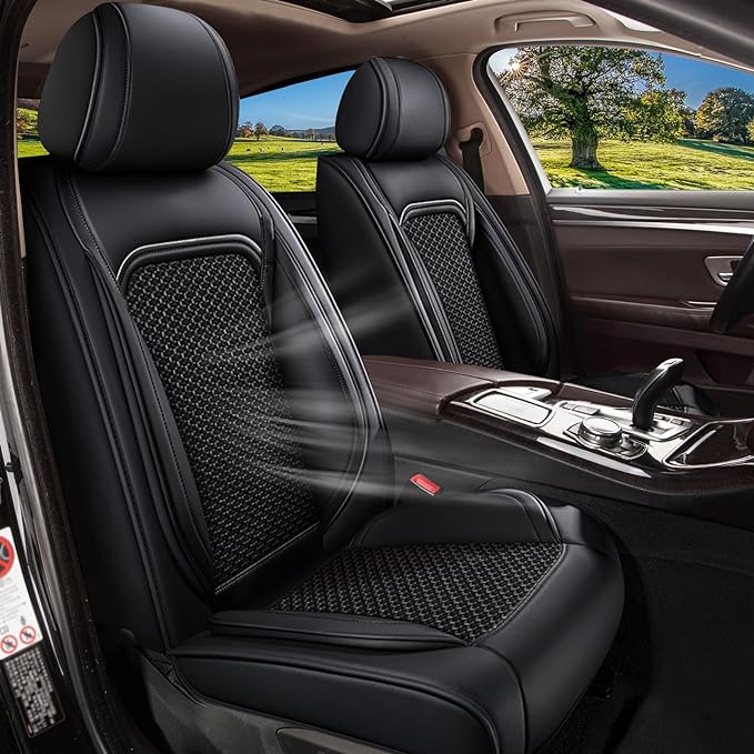 Car Seat Covers Full Set for Toyota Camry 2012-2025 2026, Breathable Cooling Ice Silk Leather Car Seat Covers, 5 Seats Vehicle Seat Protector Seat Cushion Auto Accessories (Black)