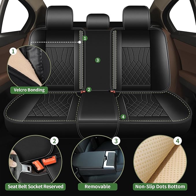 Car Seat Covers for Honda HR-V 2016-2026: Breathable Perforated Leather Seat Cover (Full Set, Black)