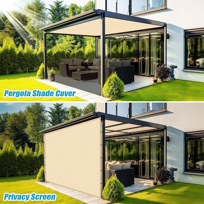 Amagenix 90% Pergola Shade Cover 9' X 18' Sun Shade Cloth with Grommets for Outdoor Garden Patio Porch, Commercial Grade 200 GSM - Cable Zip Ties Included (We Customized) GN108, Wheat