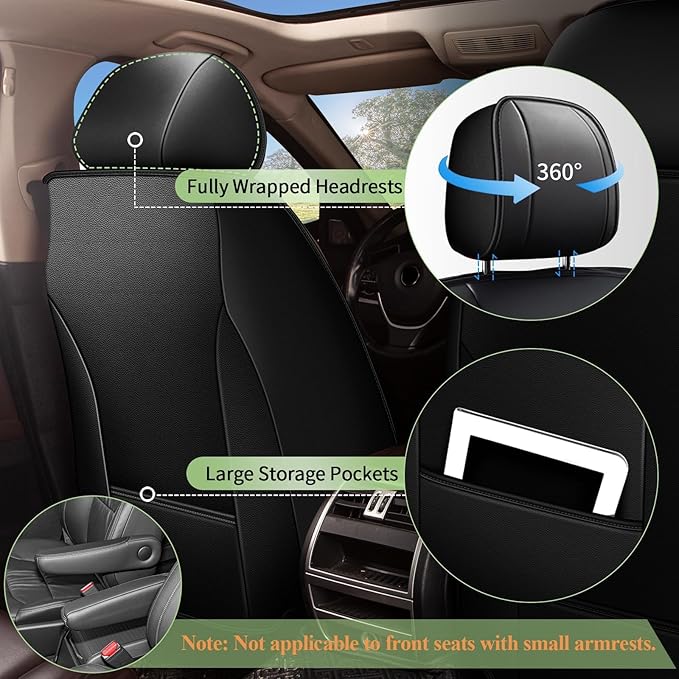 Car Seat Covers Fit for Toyota Highlander:2008-2025 2026 Breathable Cool Ice Silk Leather Automotive Seat Covers Airbags Compatible(5 Seats,Black)