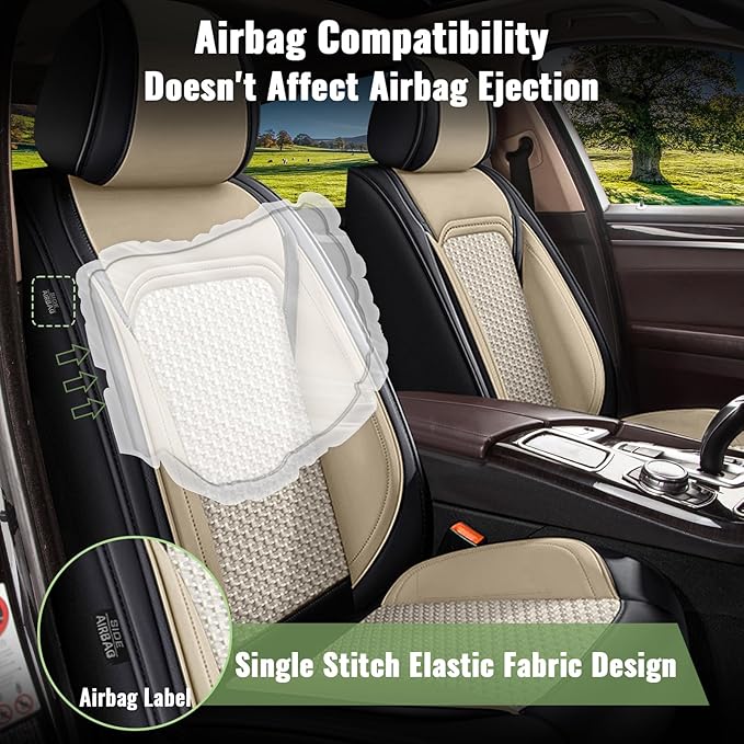 for Subaru Impreza Seat Covers Full Set 2012-2024 2025 2026 - Breathable Cool Ice Silk Leather 5 Seats for Subaru Impreza Accessories (Black&Beige)