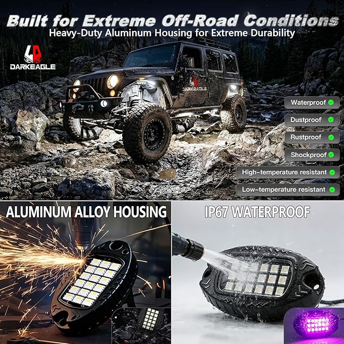 12Pods Heavy Duty Aluminum RGBW LED Rock Lights Kit for Trucks Pickup Jeep UTV ATV SXS Off-Road, APP/RF Remote, Plug and Play&Pre Wired IP67 Waterproof Multicolor Dual Zone 12V Underglow Accent Lights
