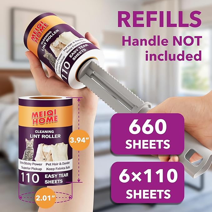 Extra Sticky Lint Roller Refills Only, 660 Easy-Tear Sheets for 3.9"-4" Lint Rollers with 1.5" Inner Diameter - Superior Cleanliness for Clothes