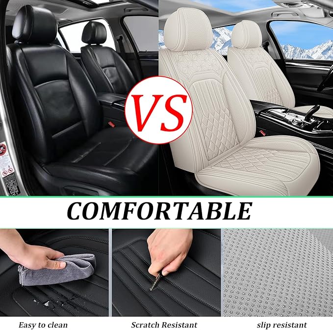 Car Seat Covers for Genesis GV70 2022-2025 2026, Full Set Nappa Leather Waterproof Breathable Anti-Slip Airbag Compatible Car Seats Protector, Car Interior Seats Cover (Beige,+Pillow)