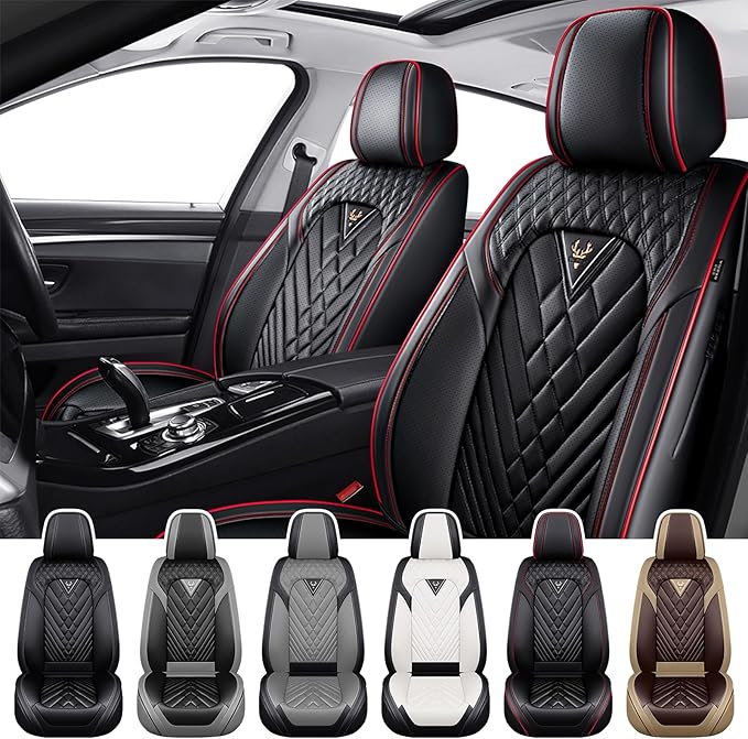 Truck Seat Covers for Toyota Tacoma 2006-2026, Waterproof Premium Leather Full Coverage Car Seat Cover, Muscle Sport Style Auto Interior Seat Cover Sets (Front Set/Black Red)