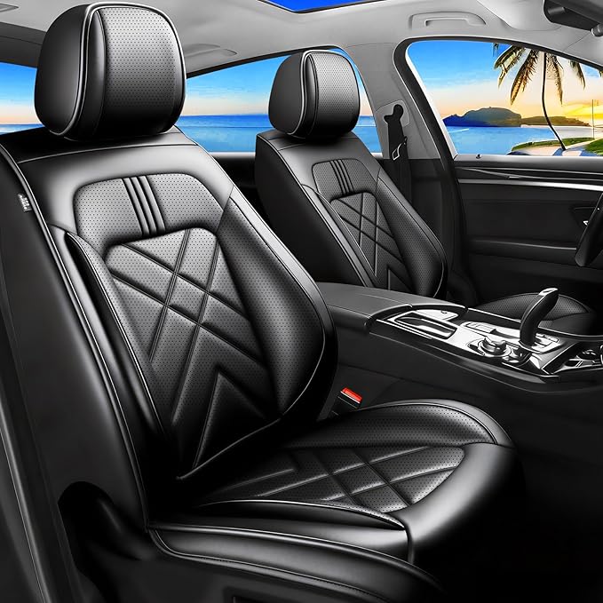 Car Seat Covers Custom Compatible with Mazda 6 2007-2021, Full Coverage Premium Leather Waterproof Breathable Seat Covers, Automotive Seat Protectors, Airbag Compatible(2 Front Seats, Black)