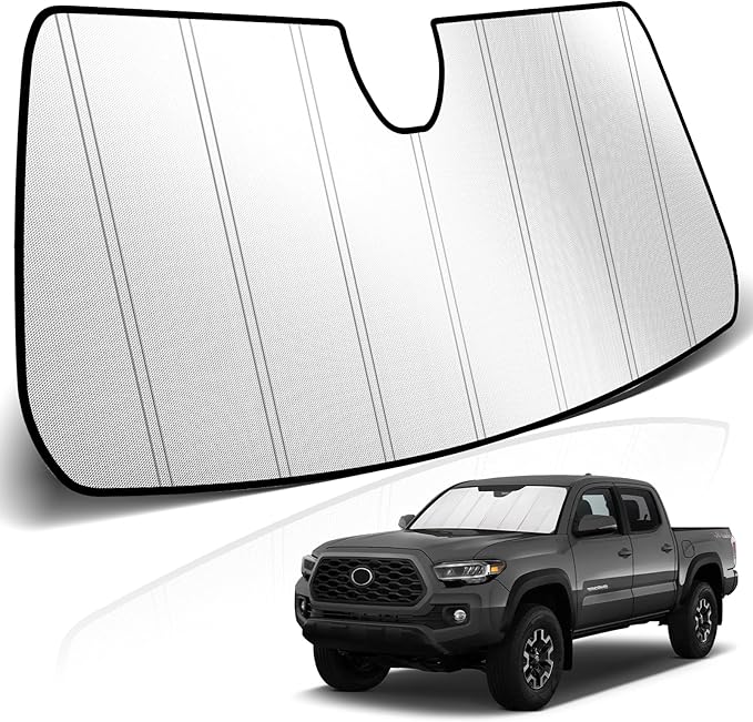 KUST Windshield Sun Shade for Toyota Tacoma 2016-2022 2023 Foldable Thicken Window Sunshade UV Protection Keep Cool Sunshield Easy Install Sun Visor Accessories Aluminum Film