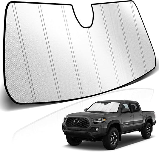 KUST Windshield Sun Shade for Toyota Tacoma 2016-2022 2023 Foldable Thicken Window Sunshade UV Protection Keep Cool Sunshield Easy Install Sun Visor Accessories Aluminum Film