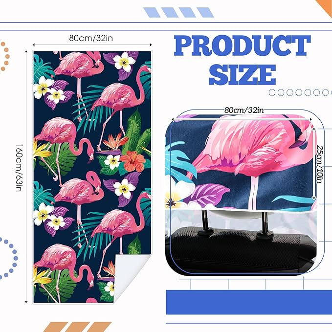 2 Pack Car Seat Towel Covers with Storage Bag 63 x 32 Inch Athletic Running Towel Seat Sweat Washable Non Slip Cover Gift for Car Outdoor Sport Activities (Flamingos)
