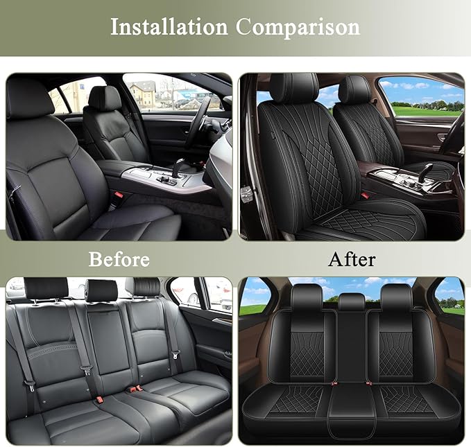 Full Set Car Seat Covers for Toyota Corolla 2000-2019: Breathable Perforated Leather Seat Cover (Black)