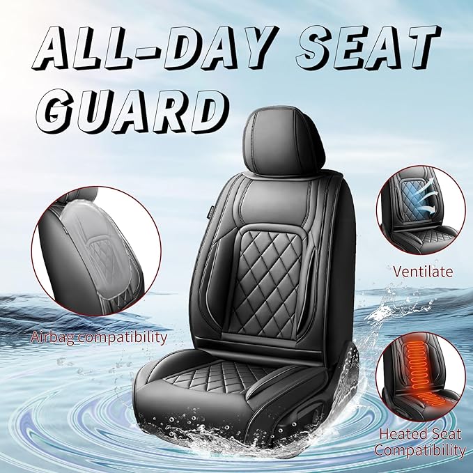 Fit HRV Car Seat Covers Compatible with Honda HRV 2016-2025 2026, Premium Leather Breathable, Wear Resistant, Airbag Compatible, All-Weather Protection & Full Coverage, 2 Front Seat Black
