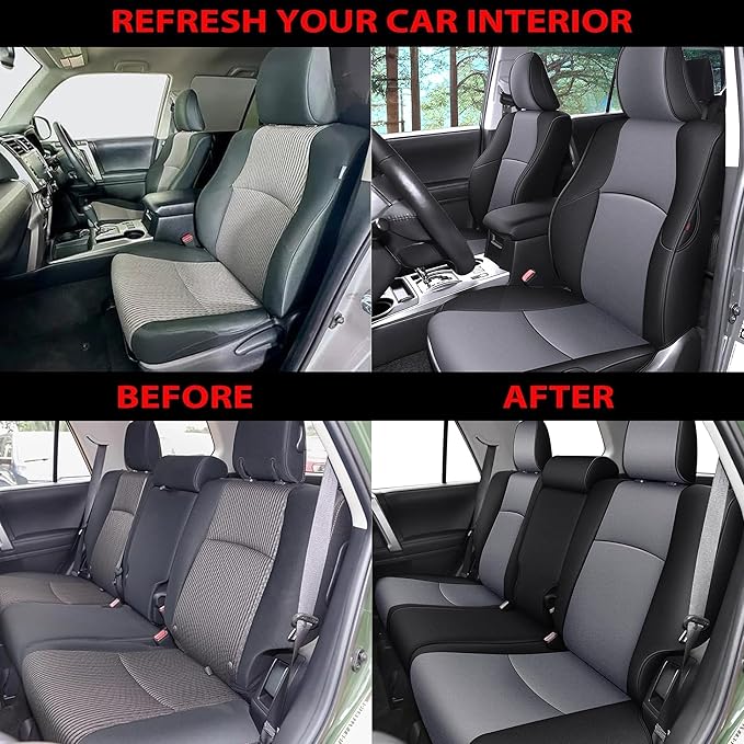 AOMSAZTO Custom Fit Seat Covers for Toyota 4runner: 7Seats 2011 2012 2013 2014 2015 2016 2017 2018 2019 2020 2021 2022 2023 2024 Leather Car Seats Cover Full Set for 4Runner 7 Seaters Black&Gray