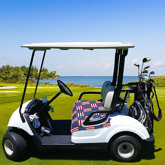 YOKYHOM American Flag Golf Cart Seat Covers for 2/4-Seater, Patriotic USA Seat Towel Blanket Keeps Seats Cool & Clean for Summer, Microfiber Fits EZGO, Club Car, Yamaha, 51"x31"