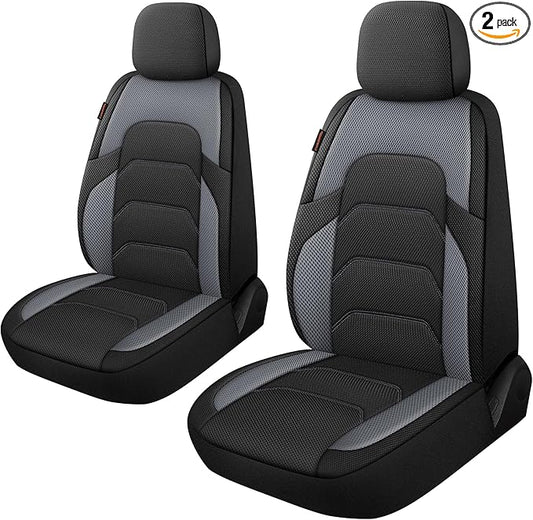CAROMOP 3D Air Mesh Car Seat Covers 2 Front Seats,Breathable and Durable Seat Covers for Cars,Universal Fit for SUV,Vans,sedans, Trucks, Automotive Interior Covers(Black/Grey)