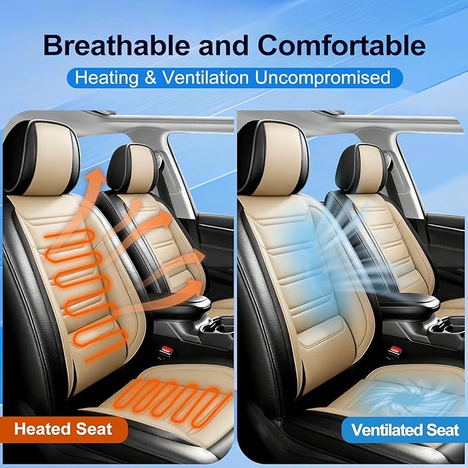 Fit CRV Car Seat Covers for Select Honda CR-V 2011-2026 - Premium Full Coverage Leather, Airbag Compatible, Waterproof & All Weather Seat Protector, Airbag Compatible, Full Set, Black+Beige
