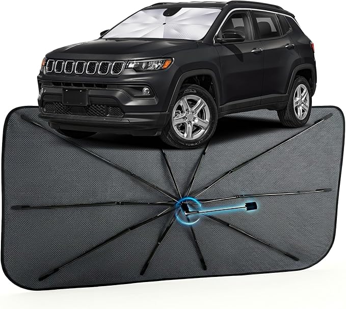 Car Windshield Sun Shade for Jeep Compass 2017-2026 –[Reflective Coated Fabric] Sunshade Umbrella for Front Window, Car Shades Sun Visor Keep Car Cool and Protects Interior, 1:1 Exact Fit
