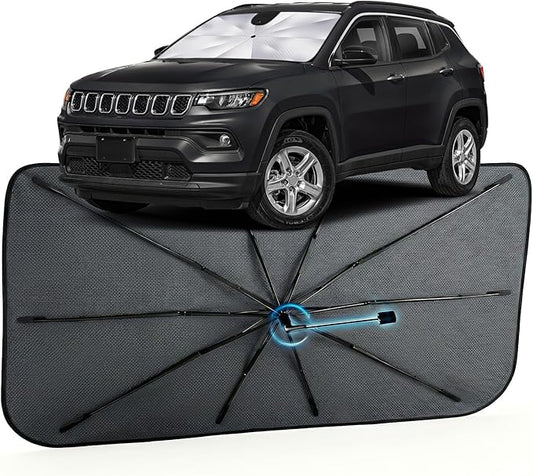 Car Windshield Sun Shade for Jeep Compass 2017-2026 –[Reflective Coated Fabric] Sunshade Umbrella for Front Window, Car Shades Sun Visor Keep Car Cool and Protects Interior, 1:1 Exact Fit