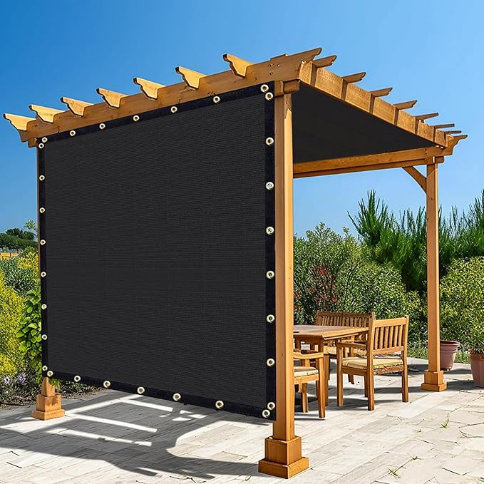 Amagenix 90% Shade Fabric 8'X 11' Black Sun Shade Cloth with Grommets for Pergola Replacement Shade Cover Canopy, Heavy Duty, Cable Zip Ties Included (We Customized)