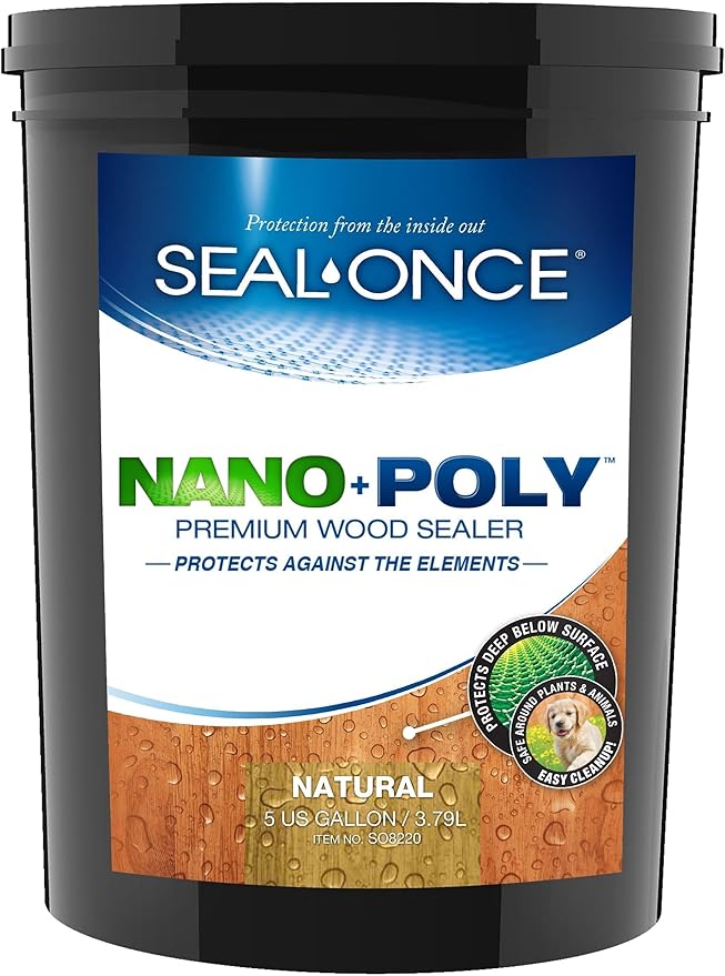 Seal-Once Nano+Poly Penetrating Wood Sealer with Polyurethane - Premium Waterproof Sealant - 5 Gallon & Natural