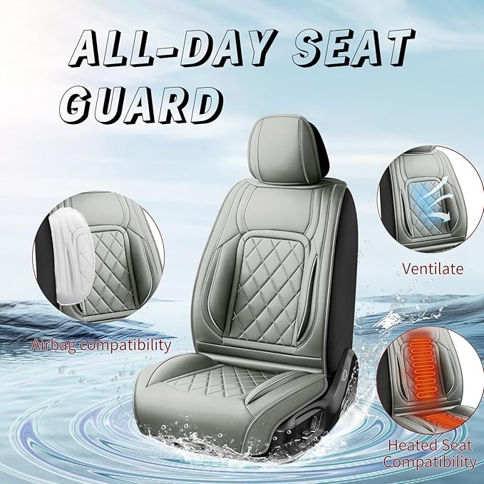 Fit HRV Car Seat Covers Compatible with Honda HRV 2016-2025 2026, Premium Leather Breathable, Wear Resistant, Airbag Compatible, All-Weather Protection & Full Coverage, Full Set Gray