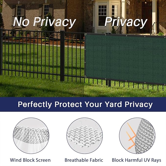 Windscreen4less Privacy Fence Screen Heavy Duty Windscreen Fencing Mesh Fabric Shade Net Cover with Brass Grommtes for Outdoor Wall Garden Yard Pool Deck, 8'x86' Green