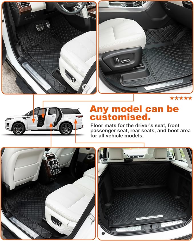 All-Weather car Floor MATS-Suitable for 99% of car Models,Leather car mat, offering Personalized Embroidery and Multiple Color Options,Provide Protection for car Rug (2+1Red)