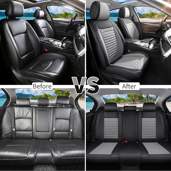 Car Seat Covers Full Set Fit for Toyota Camry 2001-2026, Premium Faux Leather Car Seat Protector,Breathable Anti-Slip Full Wrapping Edge Seat Covers(Black&Gray,Full Set)