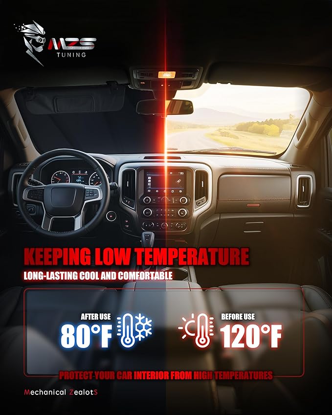MZS Windshield Sun Shade Compatible with Tiguan SUV 2018-2024, Foldable Car Front Window Sunshade with Storage Pouch, Sun Visor Shield Accessories for Interior Protector