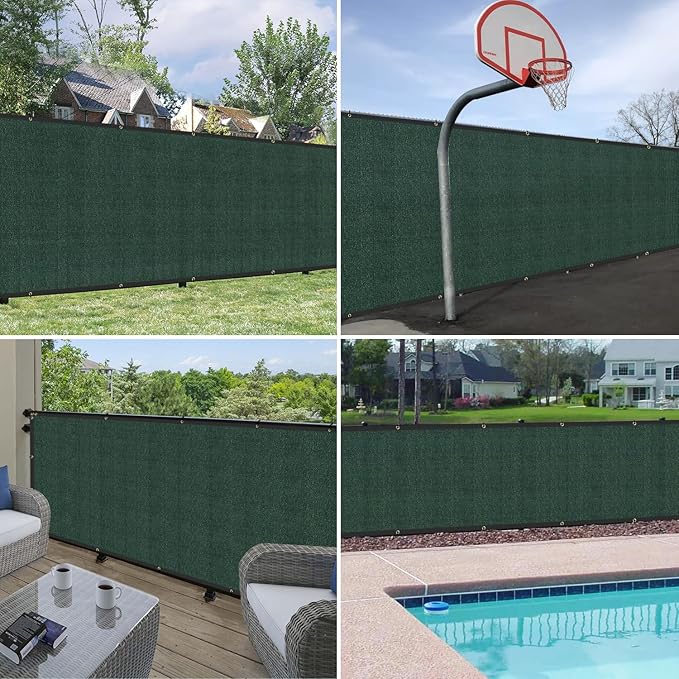 Windscreen4less Privacy Fence Screen Heavy Duty Windscreen Fencing Mesh Fabric Shade Net Cover with Brass Grommtes for Outdoor Wall Garden Yard Pool Deck, 8'x180' Green