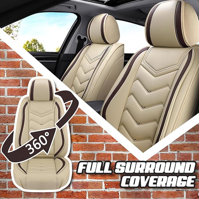 Car Seat Covers for Fiat 500 2012-2019, Premium Nappa Leather Car Seat Cover, Stylish Sport Seat Covers， Automobile Seat Cover Sets.(Standard 5 Seats/Beige)