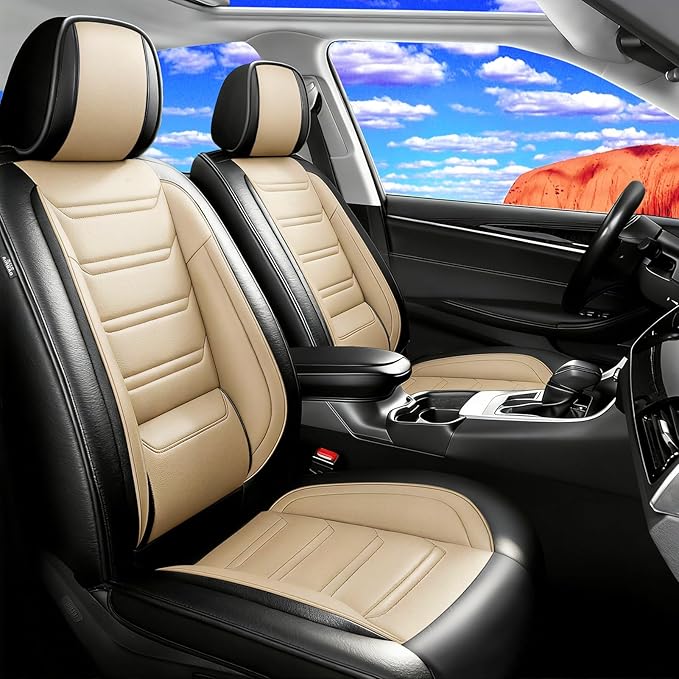 Fit Mazda 6 Car Seat Covers for Select Mazda 6 2007-2021, Premium Full Coverage Leather, Airbag Compatible, Luxury Waterproof All Weather Seat Cushion Protector, Full Set, Black+Beige