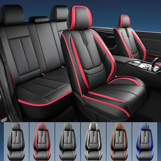 Fit Prologue Car Seat Covers for Honda Prologue 2024 2025 2026-Upgraded Premium Waterproof & Breathable Leather,Airbag Compatible,All-Weather Seat Cushion Protector,2 Front/Black-Red