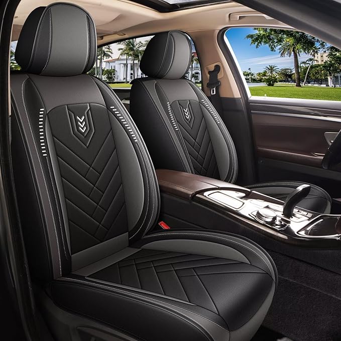 AOMSAZTO Car Seat Covers Full Set for Toyota Camry 2002-2026: Faux Leather Automotive Seat Cover Waterproof Compatible Airbag(5 Seats, Black&Grey)