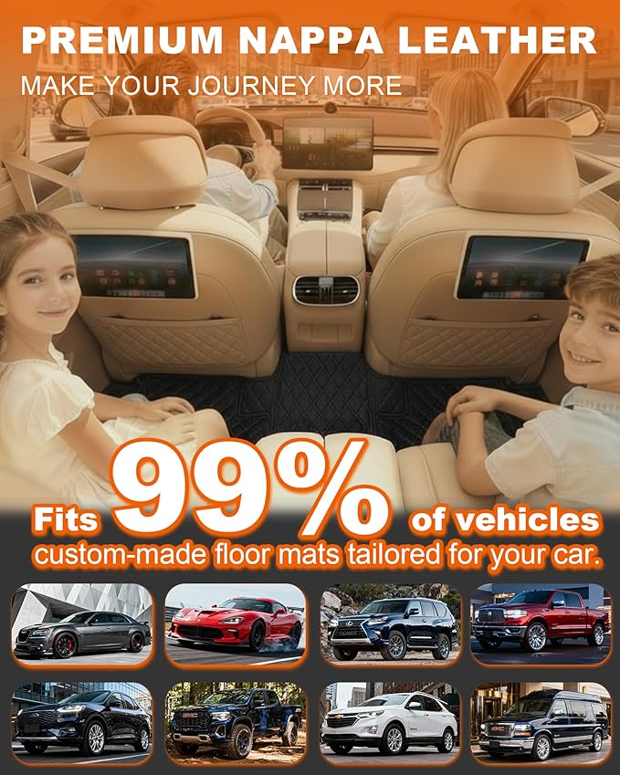 All-Weather car Floor MATS-Suitable for 99% of car Models,Leather car mat, offering Personalized Embroidery and Multiple Color Options,Provide Protection for car Rug (Blue Beige)