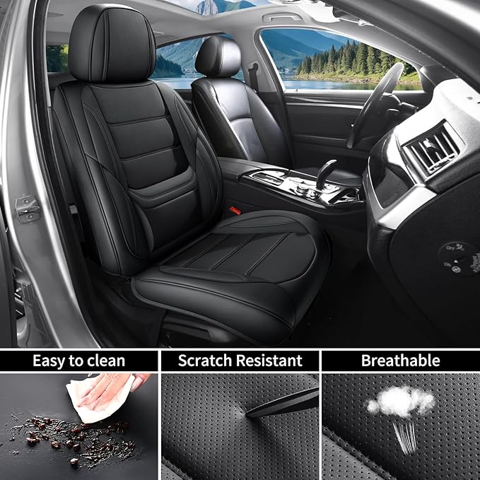 Car Seat Covers Full Set Custom Fit for Chevrolet/Chevy Blazer 2019-2025 2026 - Premium Faux Leather with Lumbar Support, Breathable, Waterproof, Anti-Slip, Durable, Easy to Install (Black,Full Set)