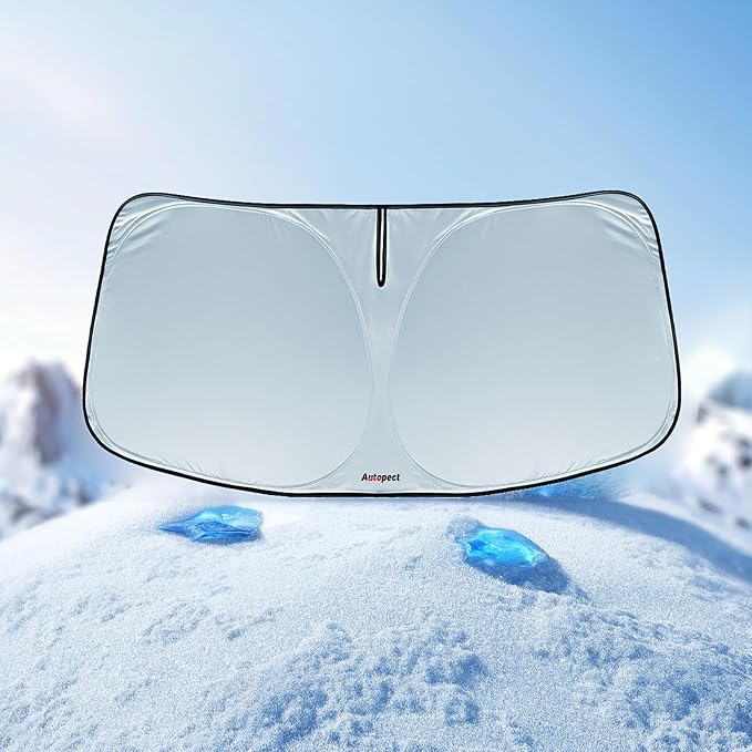 Windshield Sun Shade for Ford F-150 2021 2022 2023 2024 2025 2026 – Custom Fit Sun Shield with Mirror Cut‑Out, Blocks Heat & UV, Foldable with Storage Pouch - Ford F-150 Windshield Sunshade