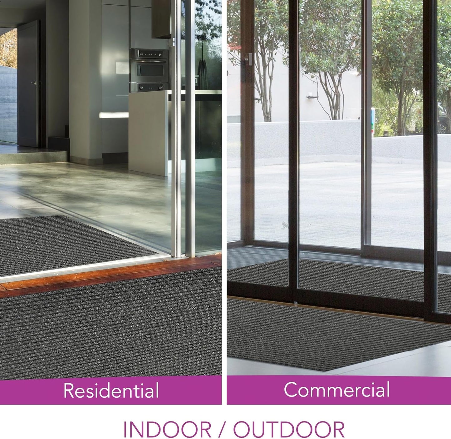 iCustomRug Spartan Weather Warrior Indoor/Outdoor Utility Ribbed Carpet Runner with Non-Slip Thermoplastic Rubber Backing, 3ft X 38ft in Charcoal