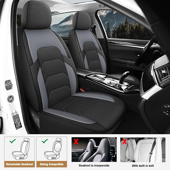 CAROMOP 3D Air Mesh Car Seat Covers Full Set,Breathable and Durable Seat Covers for Cars,Split Bench Compatible,Universal Fit for SUV,Vans,sedans, Trucks, Automotive Interior Covers(5-Seat Black/Grey)