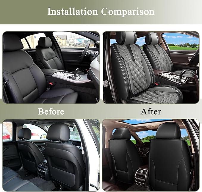 Car Seat Covers Front Pair for Toyota Corolla 2000-2019: Breathable Perforated Leather Seat Cover (Black&Grey)